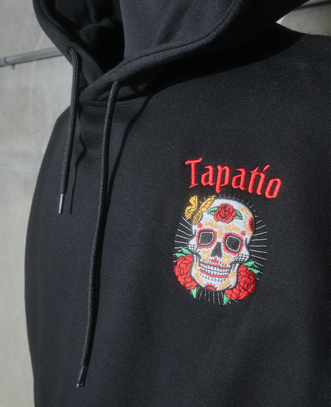 tapatio embroidery day of the dead skull on hoodie by rosie prints la